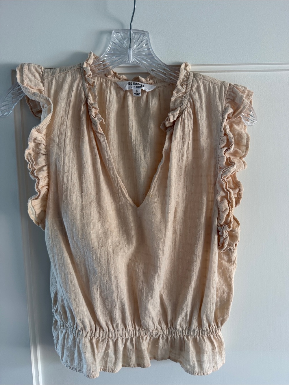 BB Dakota by Steve Madden Pale Cream Ruffle V-Neck Blouse